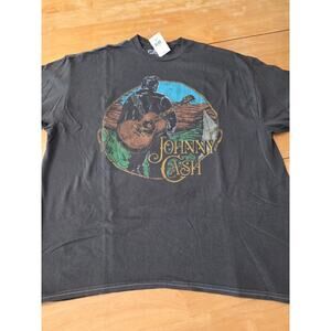 Johnny Cash Man in Black T Shirt Graphic Band Tee Black Large NWT